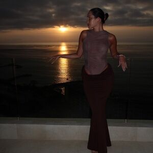 Sleek Brown Two-Piece Evening Set